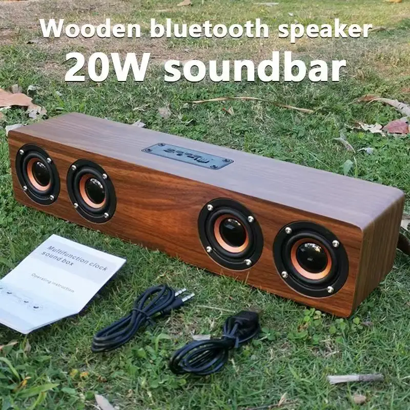 Top Wooden Bluetooth Speaker Portable Wireless Subwoofer Clock Soundbox Home Computer Echo Wall Soundbar HiFi Stereo TF AUX U