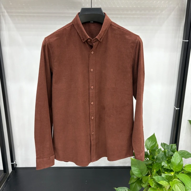 100% Cotton Corduroy Shirt - Green Long Sleeve  M-4XL - Spring Autumn Slim Fit Candy Color Collection