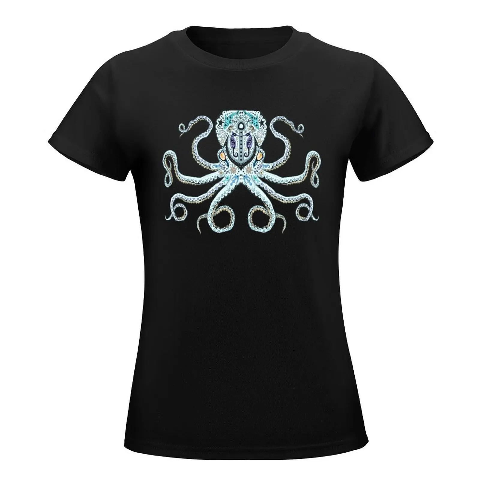 Sugar Skull Octopus T-Shirt Female clothing plus size tops Short sleeve tee Woman clothes