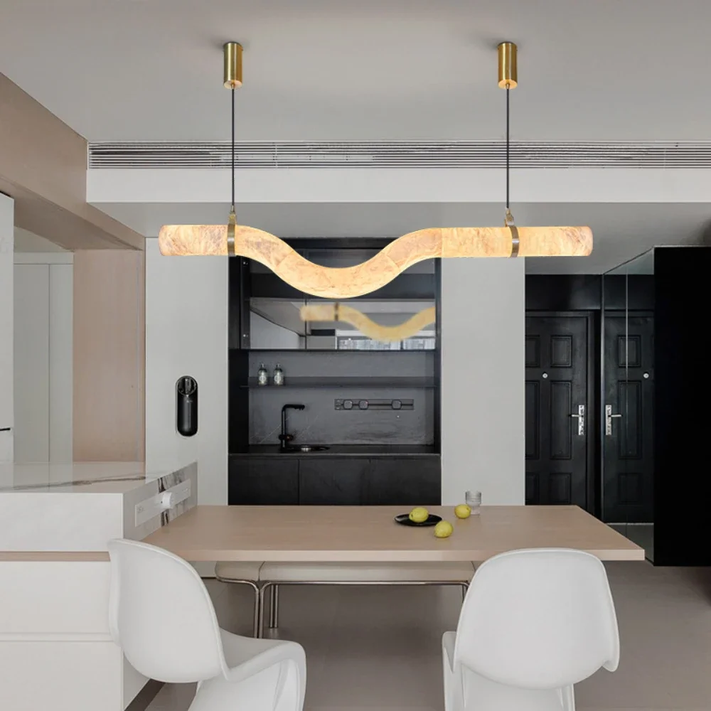 Dimmable Led Natural Marble Art Chandelier Living Room Bedroom Kitchen Ceiling  All Copper Alabaster Special-shaped Pendant Lamp