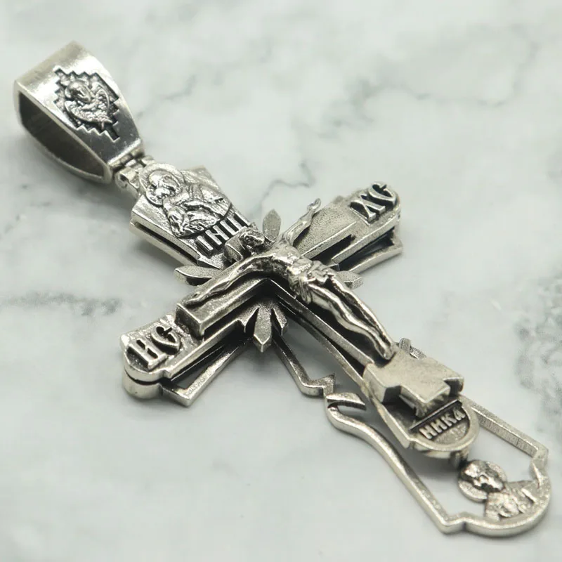 

Купите 5, получите 1 бесплатно, 79x40x10 мм, 16,3 г, длинный крест, ожерелье из белого золота для мужчин, серебряная подвеска