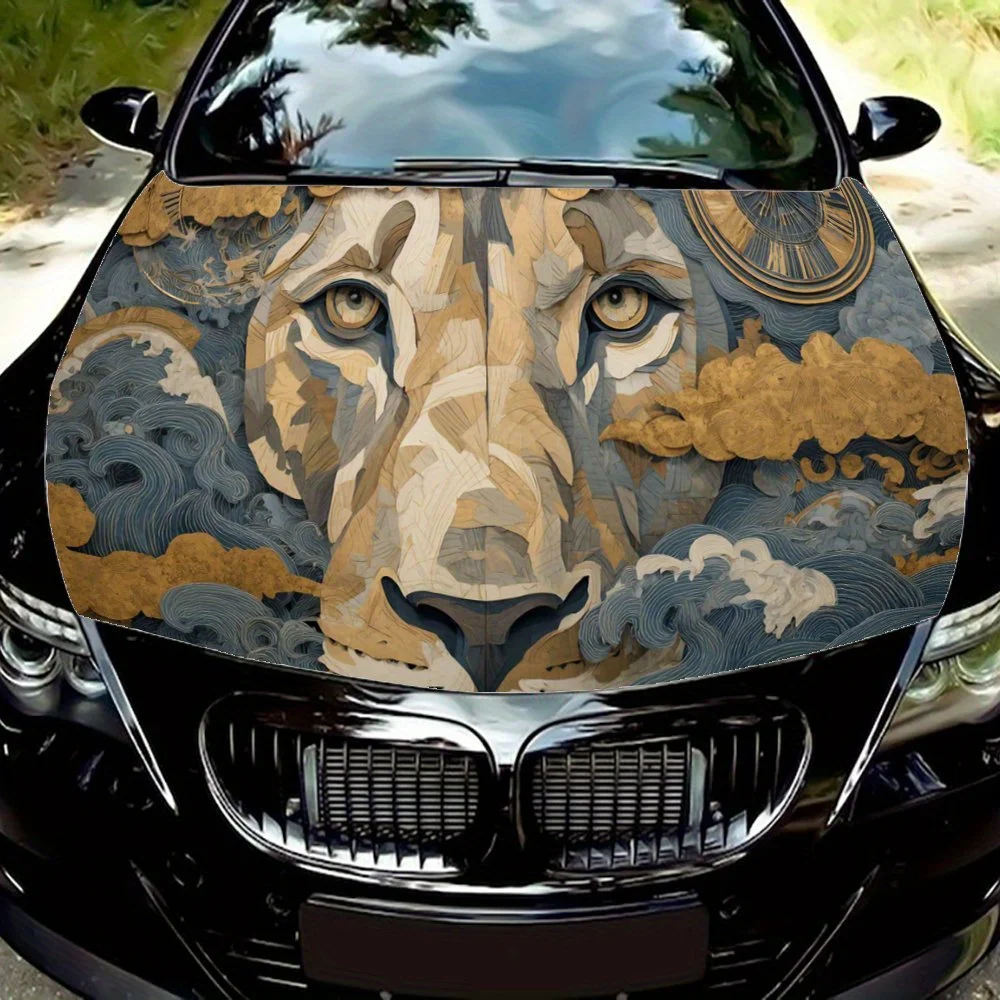 

Vintage Colorful Lion print,car hood stickers,PVC waterproof Self adhesive car hood sticker,car hood decoration protection stick