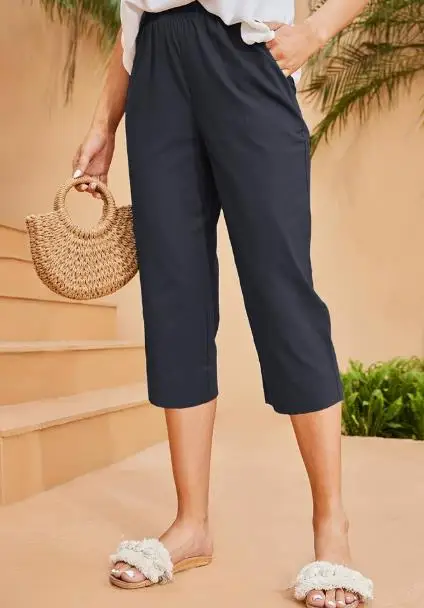2026 Spring/Summer New Women's Fashion High Waist Solid Color Casual Pants Elastic Commuter Seven Quarter Pants Women's Wear