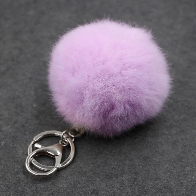 8CM Fluffy Real Rabbit Fur Pompom Ball Key Chain Women Trinket Pompon Hare Fur Toy keyring Bag Charms Ring Keychain Wedding Gift