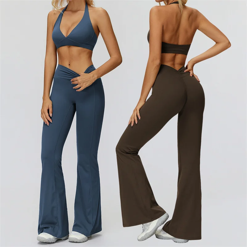 

TRY TO BN Women's Tracksuit Gym Sets Deep V Sports Bra Fitness Leggings Two Pieces Suits Sportwear Workout Running Yoga Clothing