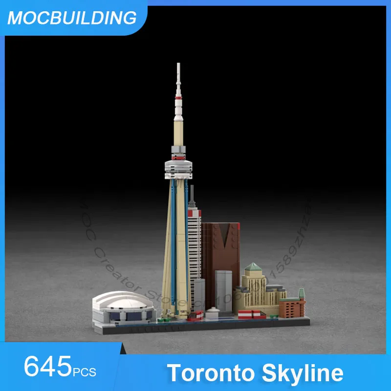 

Строительные блоки MOC Toronto Skyline, архитектура, дисплей, коллекция, модель, сделай сам, сборка кирпичей, креативные рождественские игрушки, подарки, 645 шт.