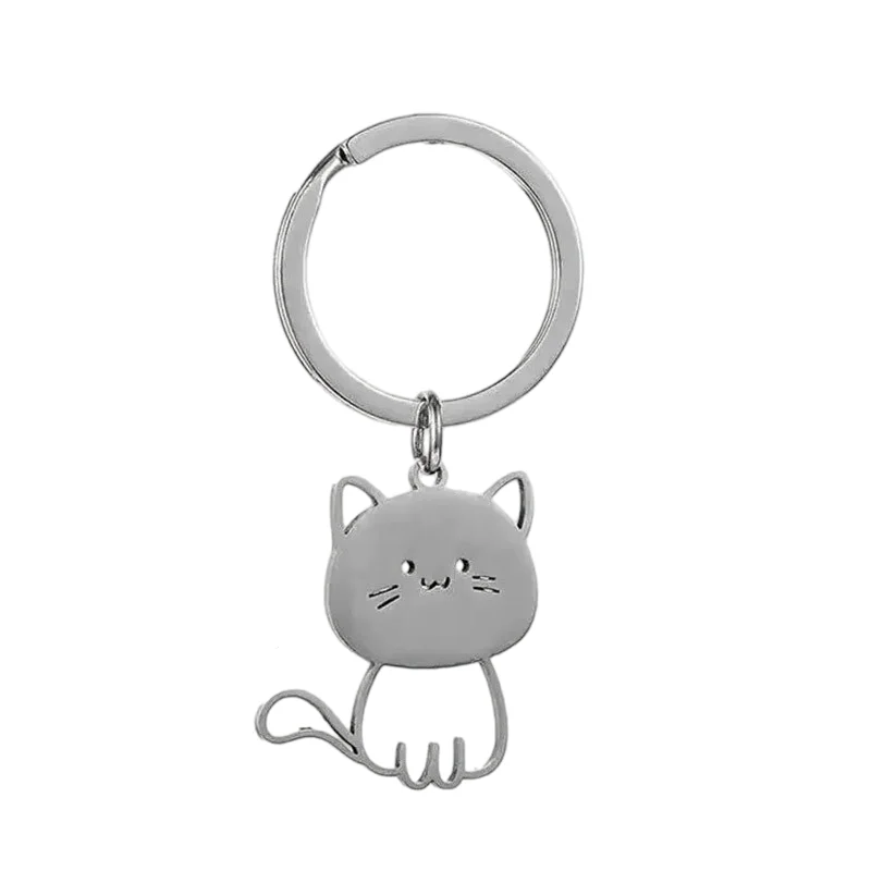 New Cute Cat Keychain Men Women Stainless Steel Metal Holder Keyring Versatile Couple Jewelry Valentine Day Leisure Gift image 3