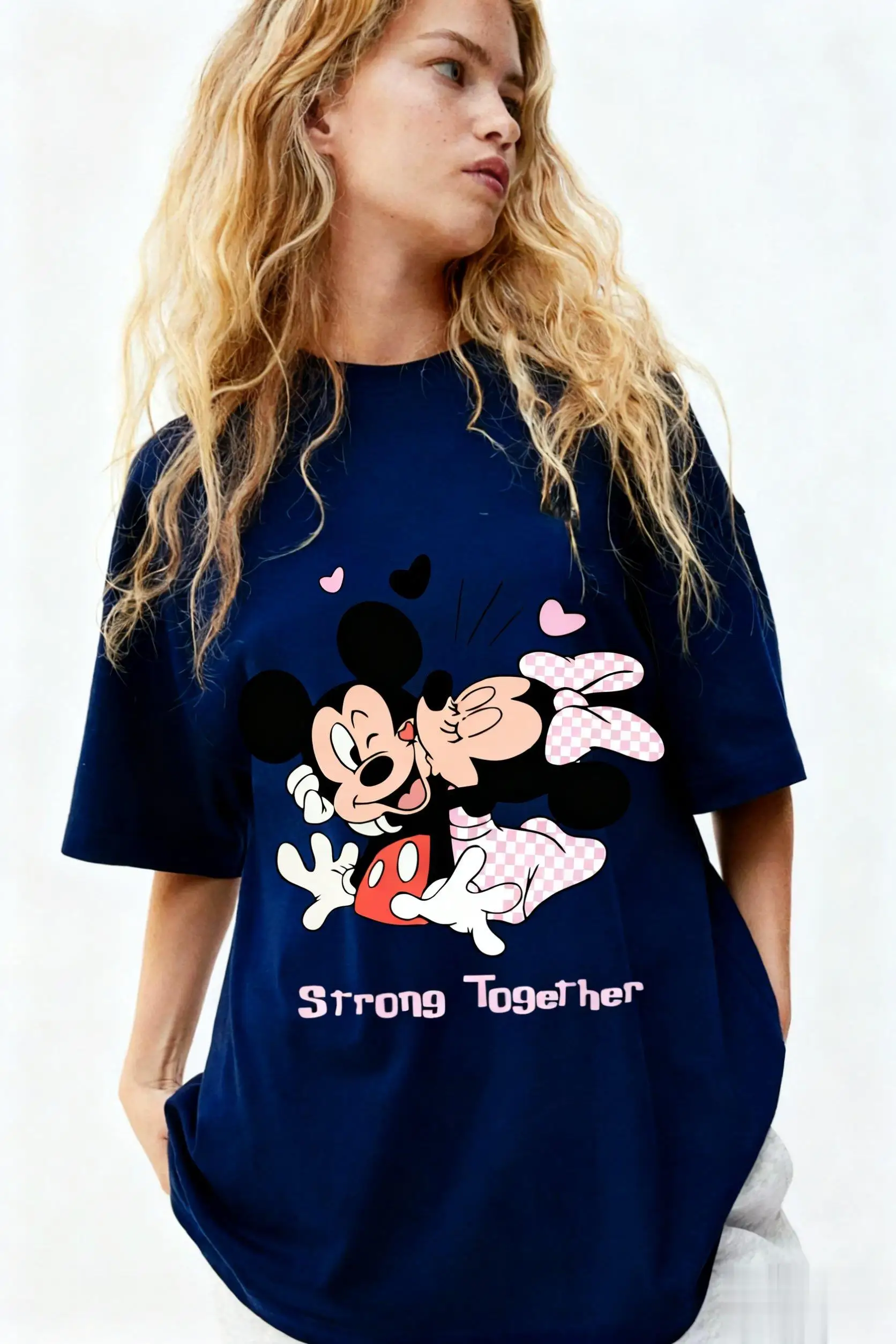 ユニセックスミッキーミニープリント Tシャツ男性女性特大ヴィンテージディズニーグラフィックトップカジュアル半袖 Tシャツストリート夏新