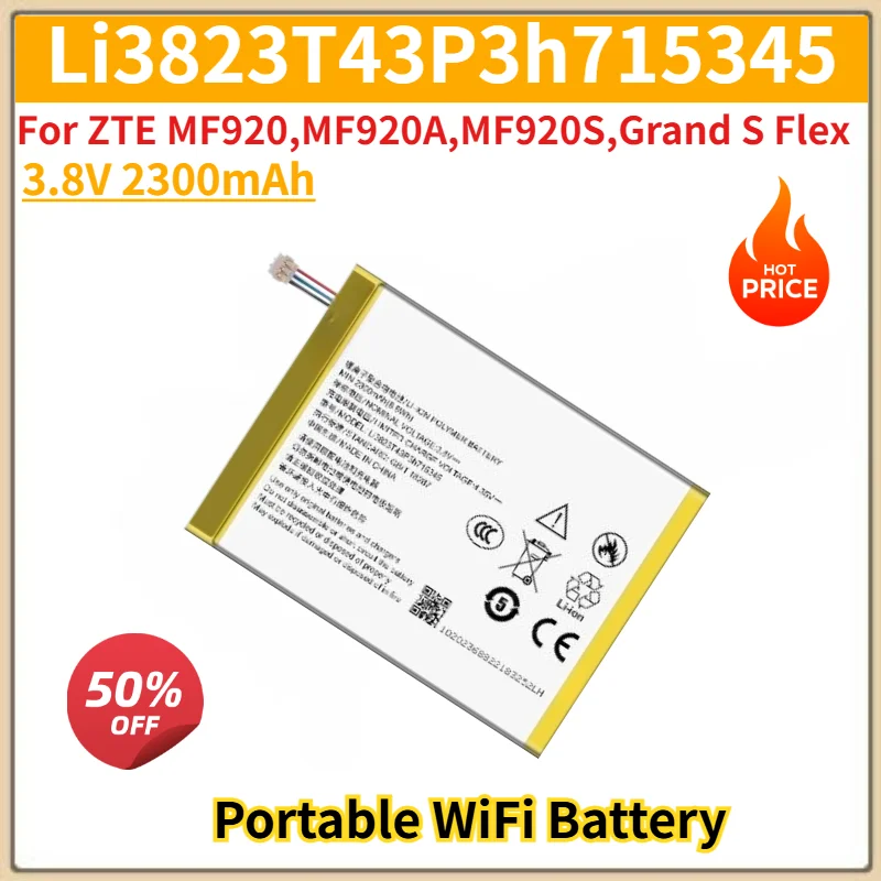 Li3823T43P3h715345 Battery 3.8V 2300mAh for ZTE MF920,MF920A,MF920S,Grand S Flex Portable WiFi High Quality Replacement Battery