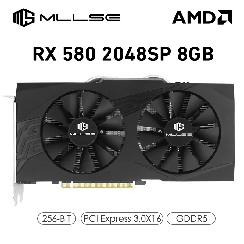 가장 저렴한 MLLSE 그래픽 카드, AMD Radeon RX 580 8GB 2048SP, GDDR5 256 비트 PCI Express 3.0 × 16 컴퓨터 데스크탑 GPU