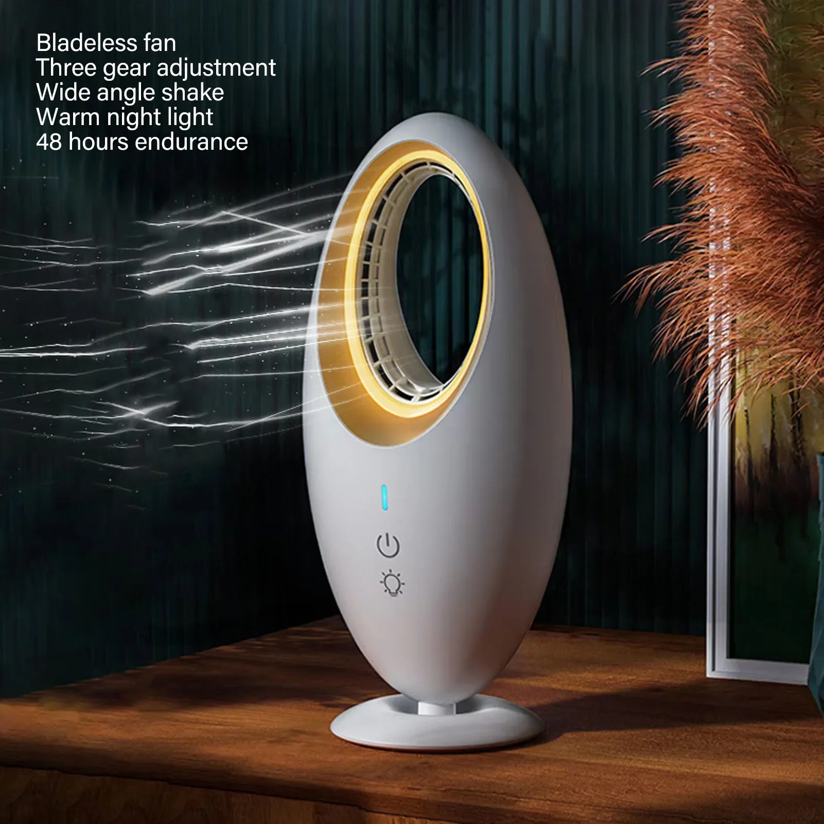 Flügelloser Schreibtischventilator, 3 Geschwindigkeiten, energiesparend, leiser kleiner Tisch mit LED-Licht für Zuhause, Büro, Schlafzimmer, kleiner Tischventilator