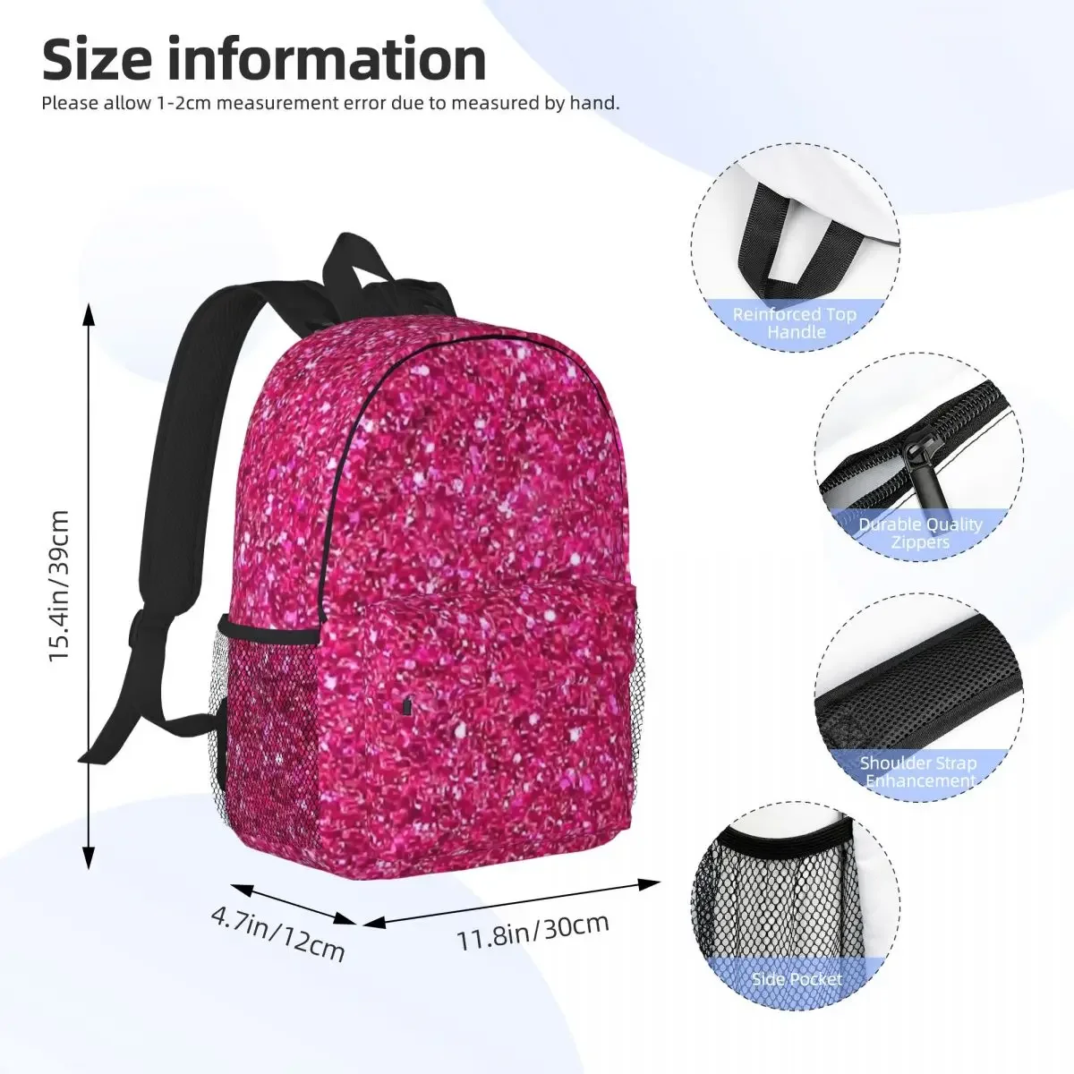 Bubblegum Pink Glitter Backpacks Teenager Bookbag Casual Students School Bags Laptop Rucksack Shoulder Bag Large Capacity