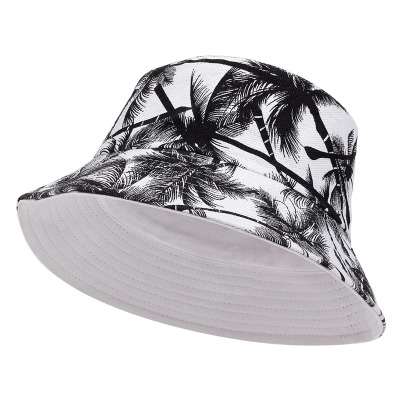 Men Women coconut tree Bucket Hat Cotton Printing Hip Hop Fisherman Panama Sun Hat Outdoor Street Casual Visor Bucket Cap