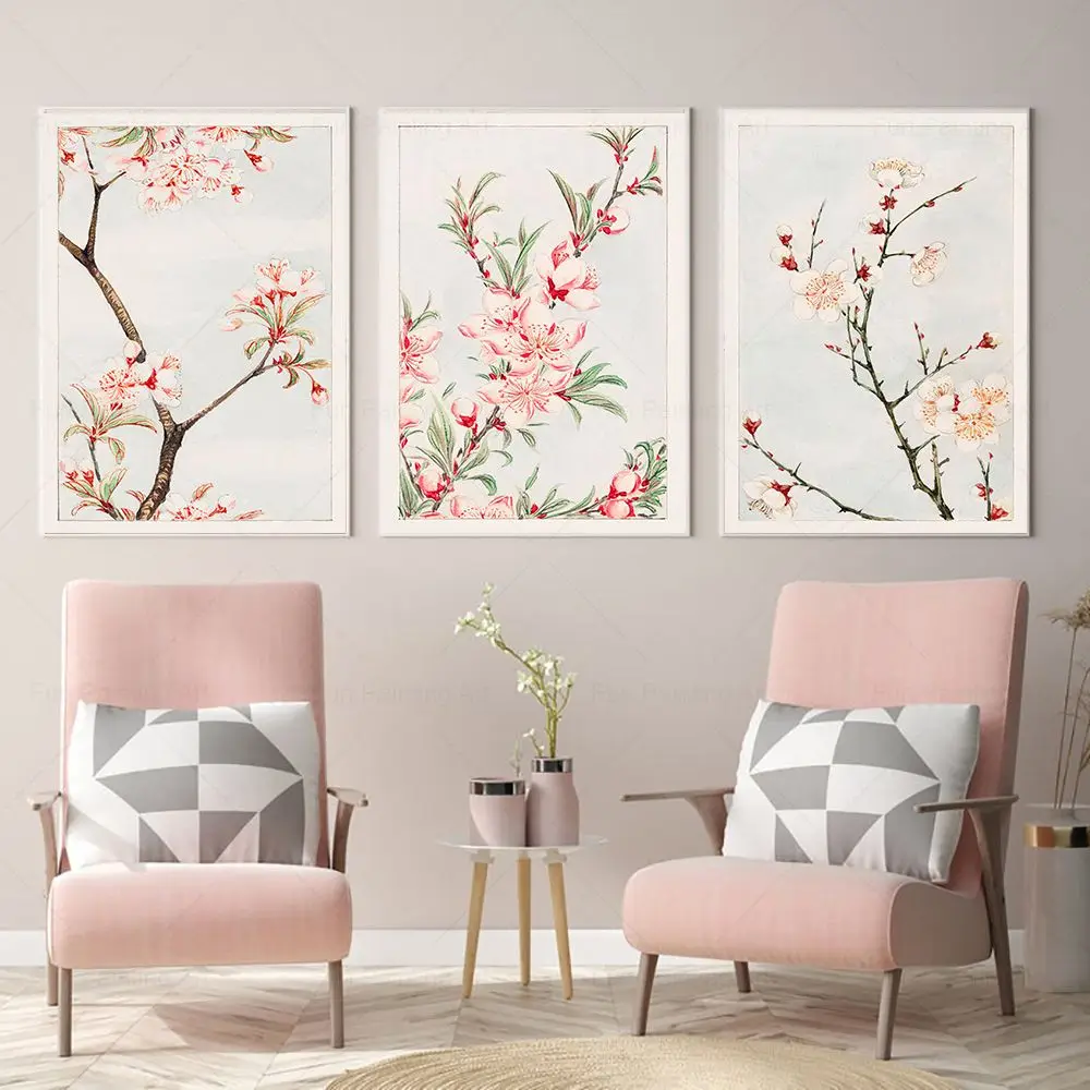 Japanese Cherry Blossom Poster Sakura Canvas Painting Prints Pink Flower Wall Art Pictures Aesthetic Living Room Home Decoration