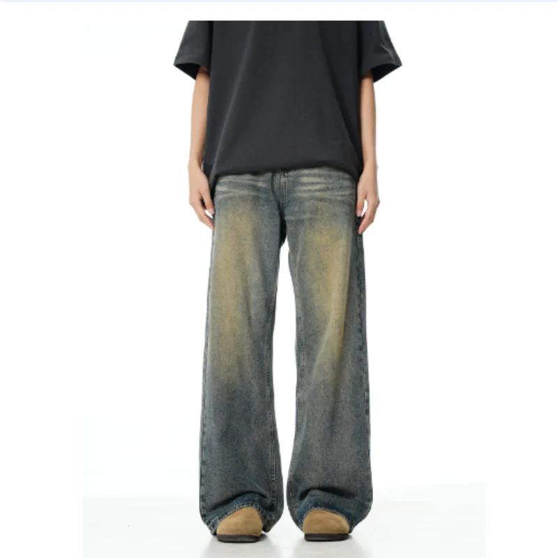 Worn Out Vintage Washed Straight-leg Jeans For Men, Spring/autumn New Loose Versatile Wide-leg Floor-length Pants