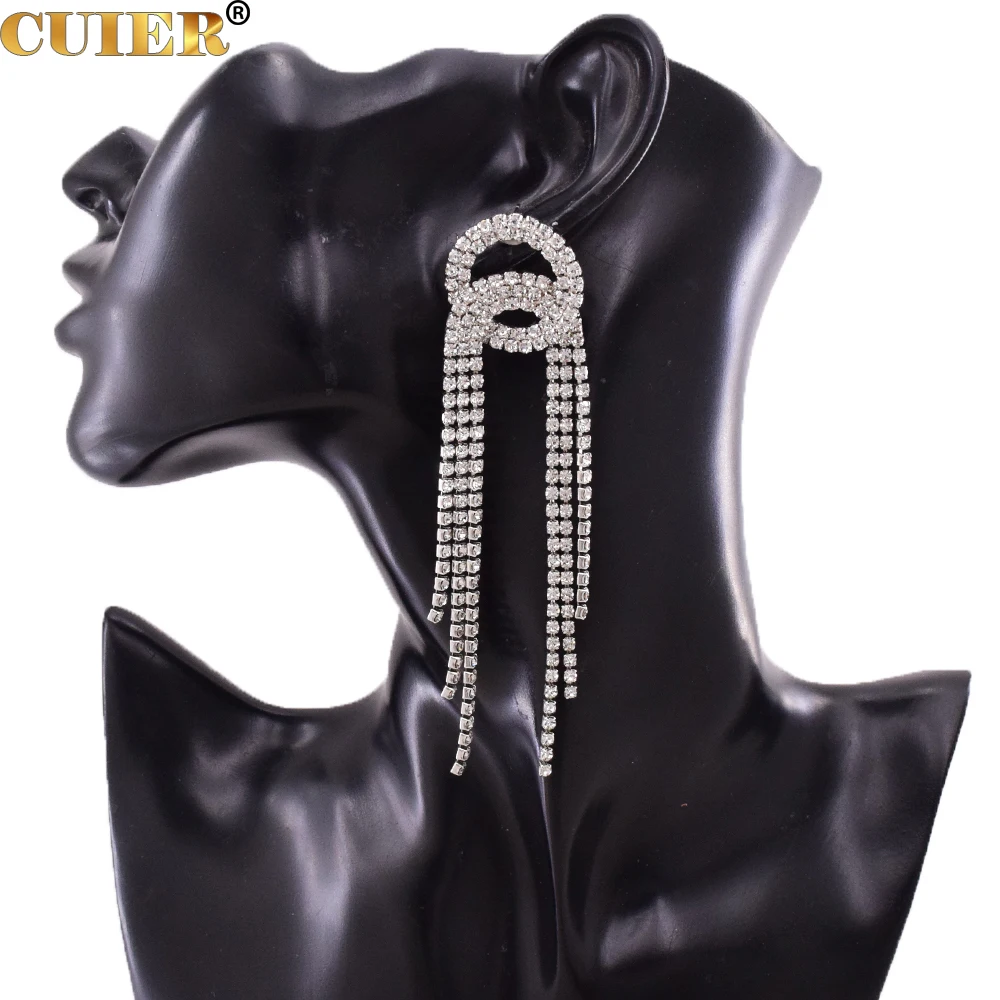 CUIER 10.3cm Minimalist and Classic Rhinestone Drop Tassel Earring for Women Rose Gold Black color for Wedding Accessories