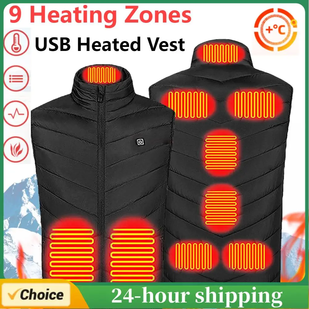 

USB Heated Vest Heated Jacket 9 Heating Zones Winter Men Womens Thermal Underwear Heating Vest Camping Hiking Skiing Heat Coat