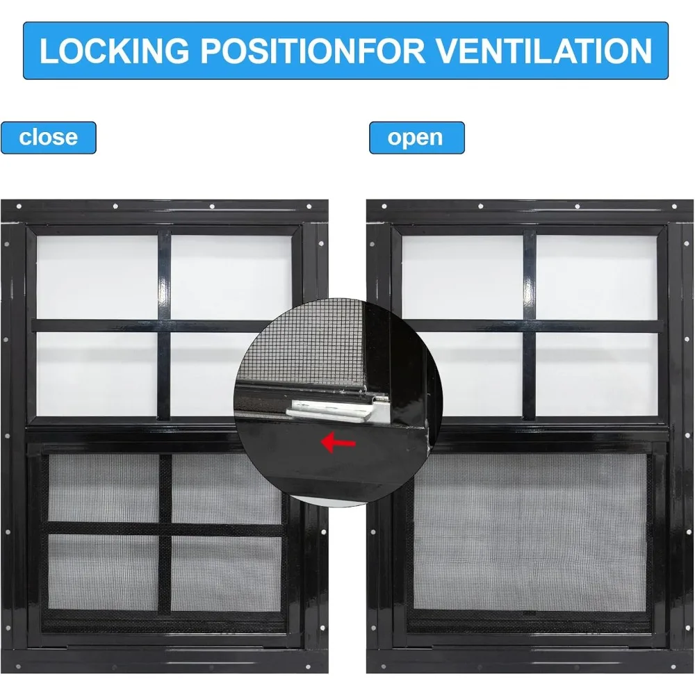 عبوتان من نافذة السقيفة بإطار أسود، نافذة صغيرة مثبتة على السطح مقاس 24 × 36 مع زجاج مقسى وشاشة من الألياف الزجاجية للسقيفة والفرخ #5