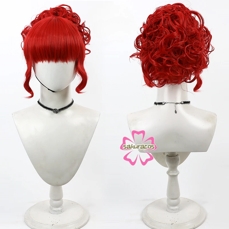 Movie Beetlejuice Cosplay Miss Argentina Wig Red Wigs with Curly Bun Heat Resistant Synthetic Hair Halloween Costume Party Wigs