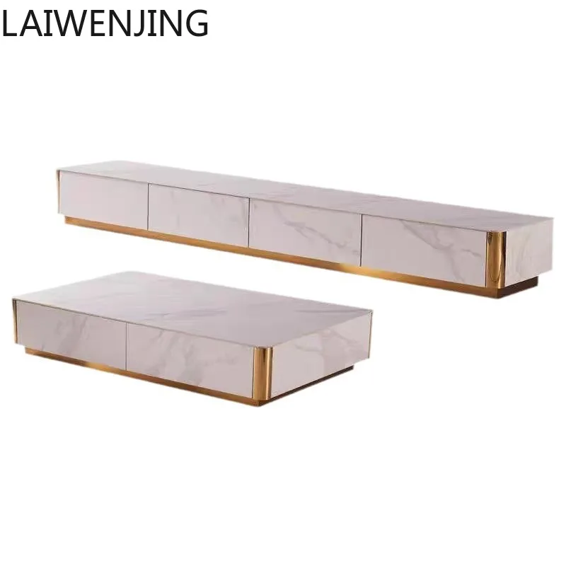 HLZ TV cabinet coffee table rock slab solid wood TV cabinet coffee table combination very simple modern household coffee table