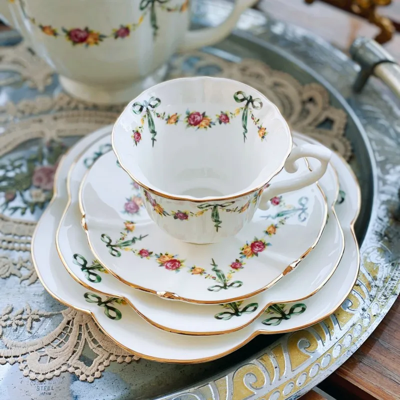 Ribbon Rose Bone China Coffeeware, Coffee Cup Saucer, Dinner Dessert Flat Soup Plates, Rice Noodle Salad Bowls, Kitchenware