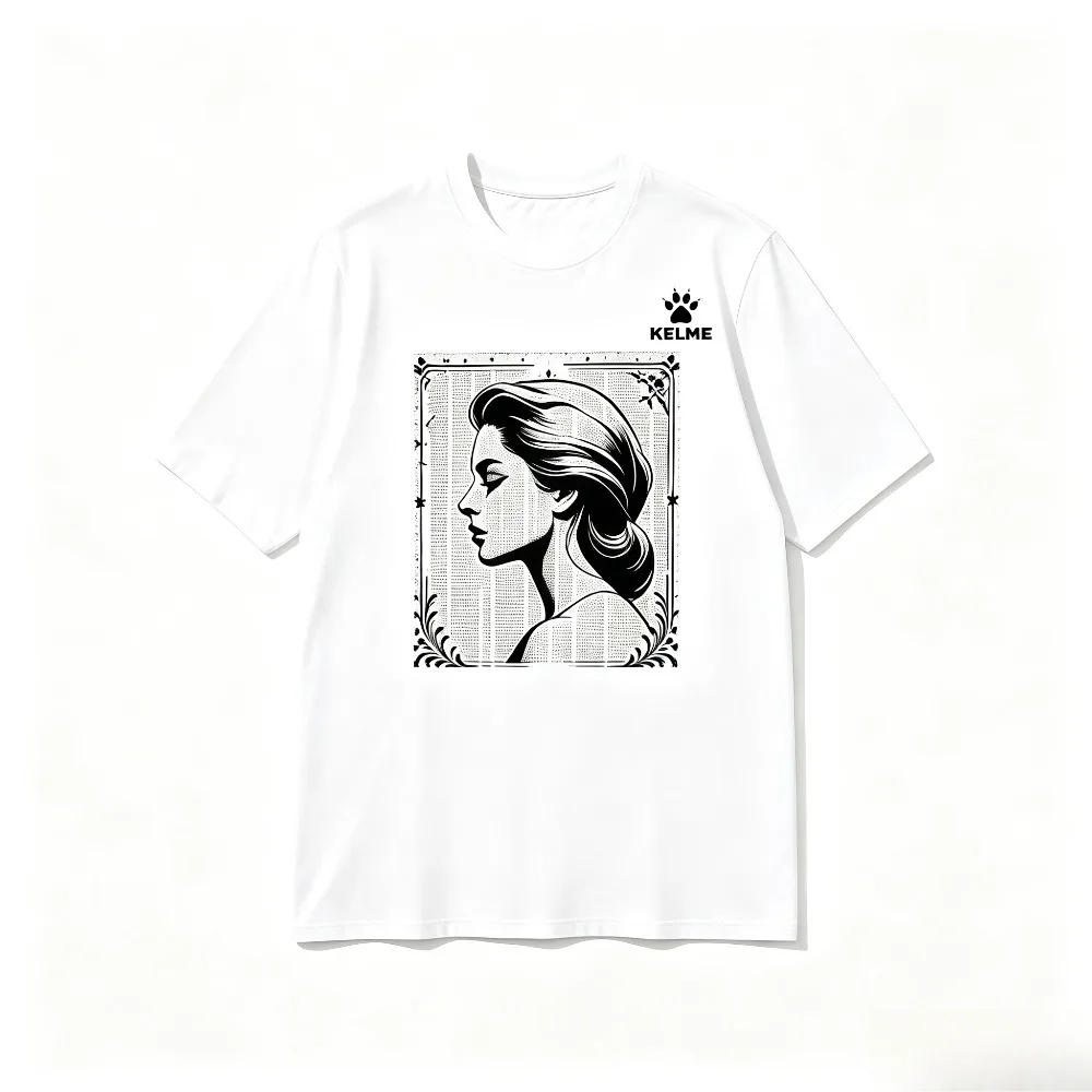 Graphic Art Print Men T‑Shirt Elegant Woman Profile Pattern Crew Neck Daily Casual Streetwear Holiday Wear Male Gift Idea