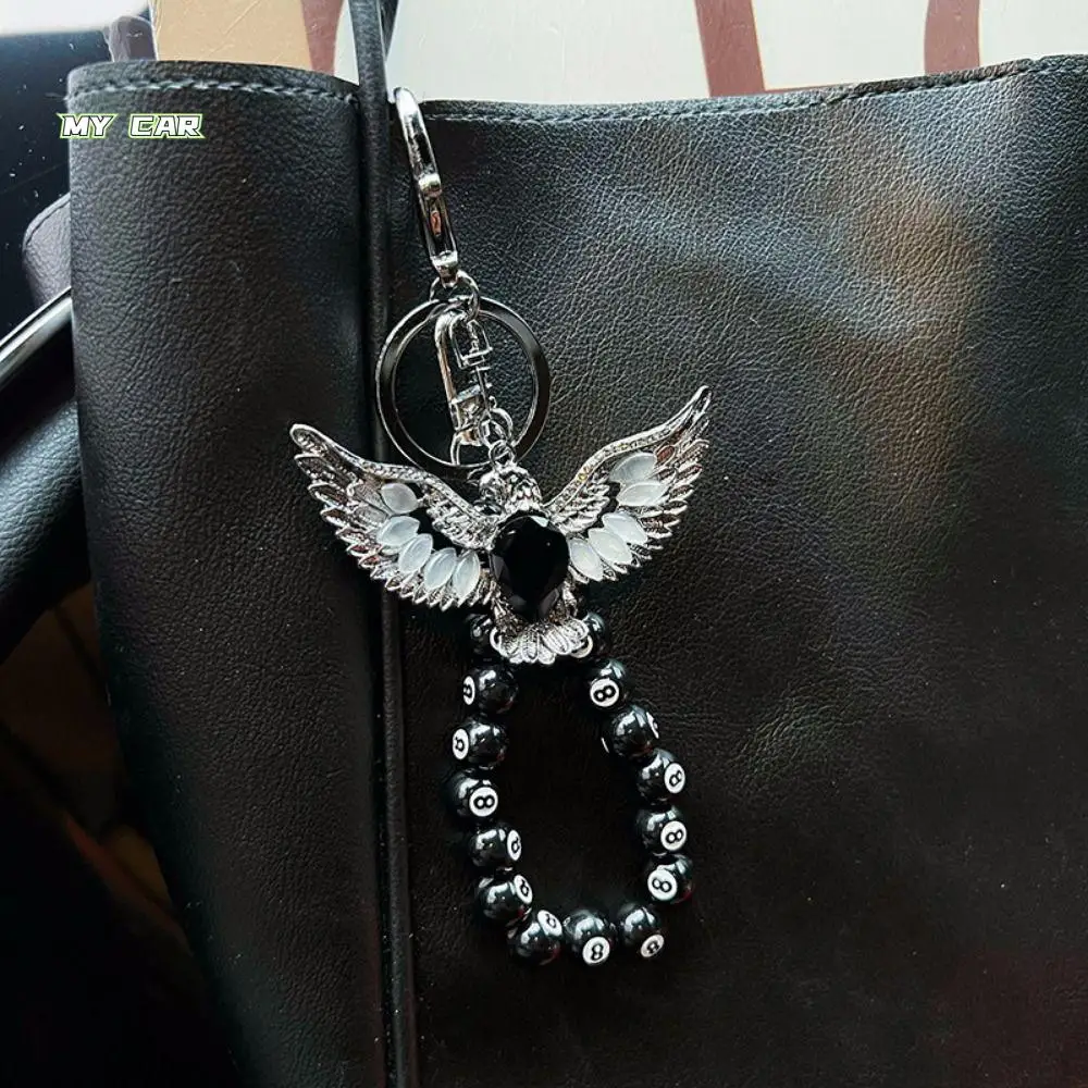 

Fashion Cat Eye Stone Beaded Eagle Keychain Advanced Sense Delicate Bag Pendant Black 8 Billiards Alloy Car Key Ring Small Gifts