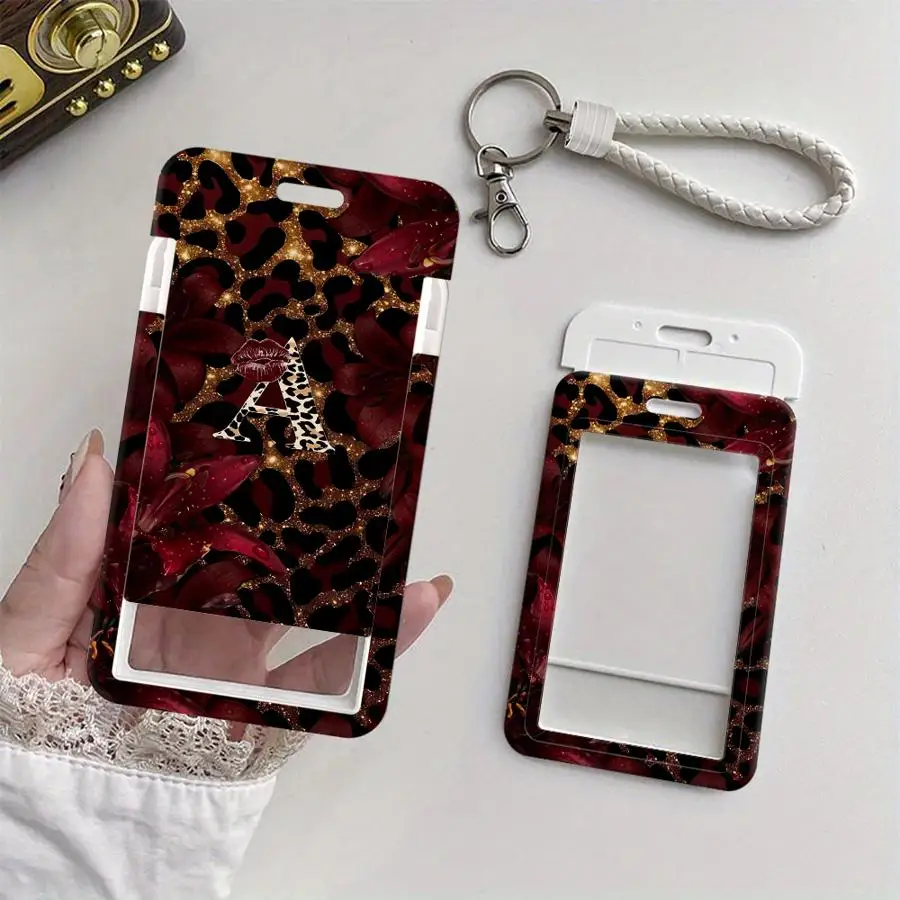 Cover Case 1Pc Card Holder Retractable Credit Card Holders Holders Child Bus with lanyard Badge Bank ID Floral Leopard Print