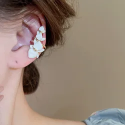 Minar Sweet Single Piece White Color Enamel Moth Orchid Flower Clip Earrings for Women 14K Real Gold Plated Copper Party Jewelry