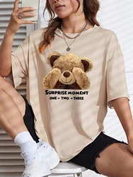 Surprise Moment One Two Three Teddy Bear Print Women T-Shirt Cotton Sport Tshirt Oversized T Shirt Street Casual Clothing