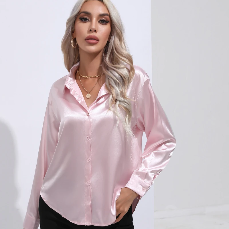 2023 Spring Women Shirt New Fashion Satin Women Tops Blouses Long Sleeve Silk Female Clothing Loose Solid Elegant Blouse Women