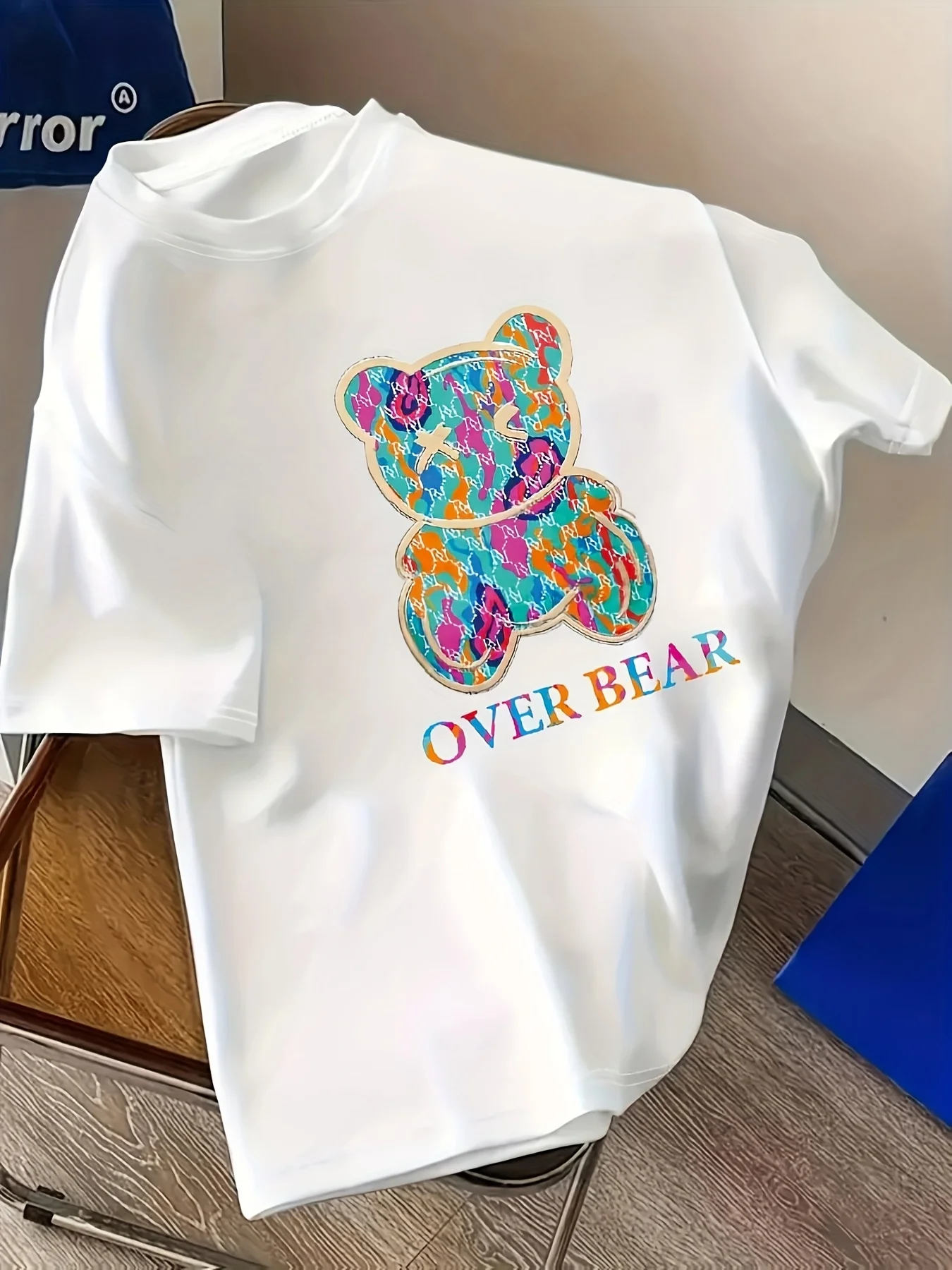 Colorful Graffiti Bear "Over Bear" Print on Premium Soft 100% Cotton Mens T Shirt Perfect for Summer Casual Streetwear Style