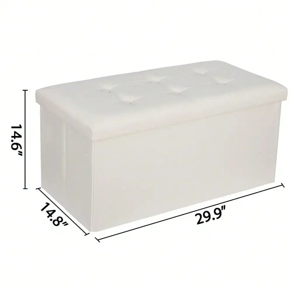 

30" Sturdy Ottomans Footstools Soft Leather Cover Storage Footrest Foldable Beig