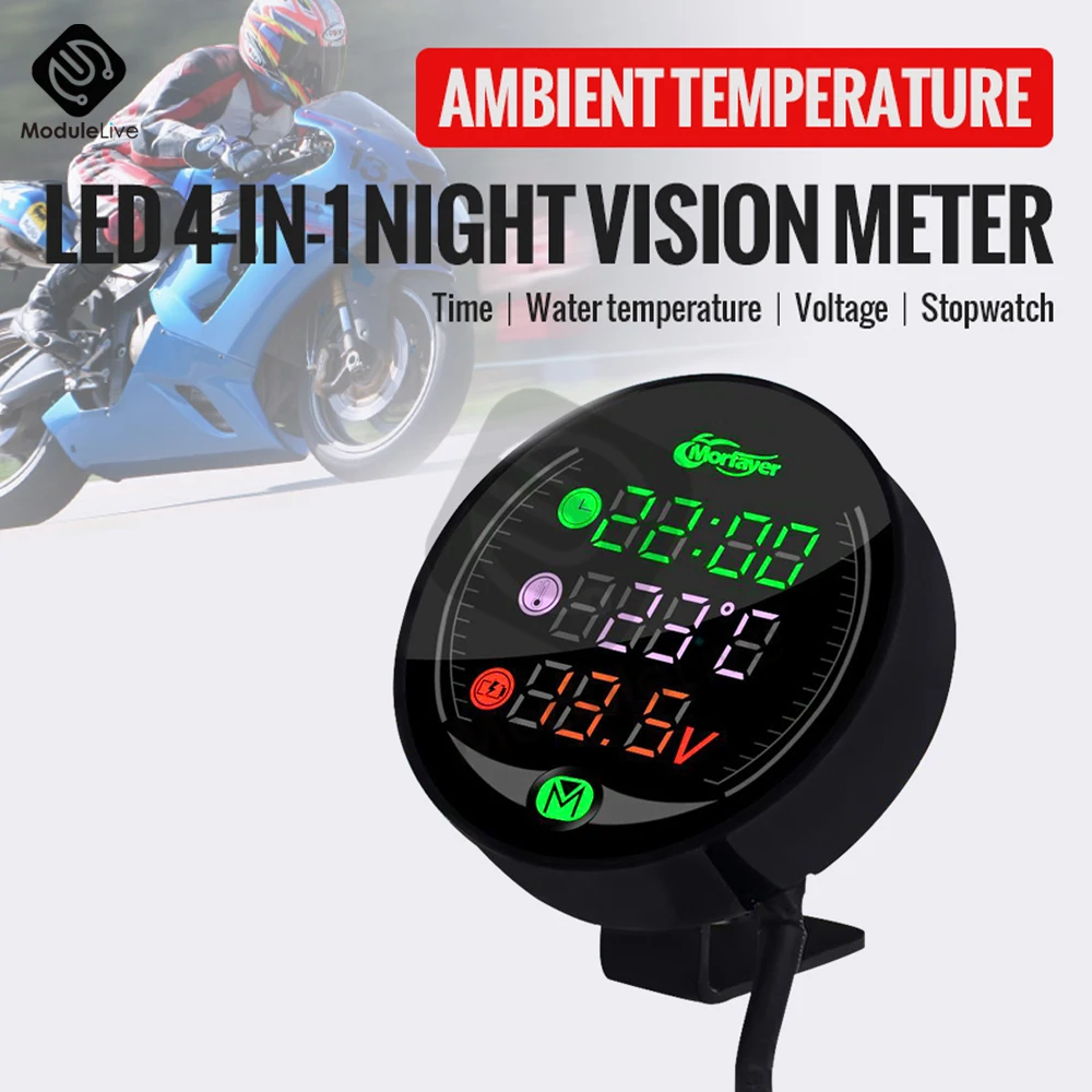 DC 9-24V Chronometer USB Mobile Phone Charging Waterproof NEW 4-In-1 Motorcycle Modified Water Temperature Meter Time Voltmeter