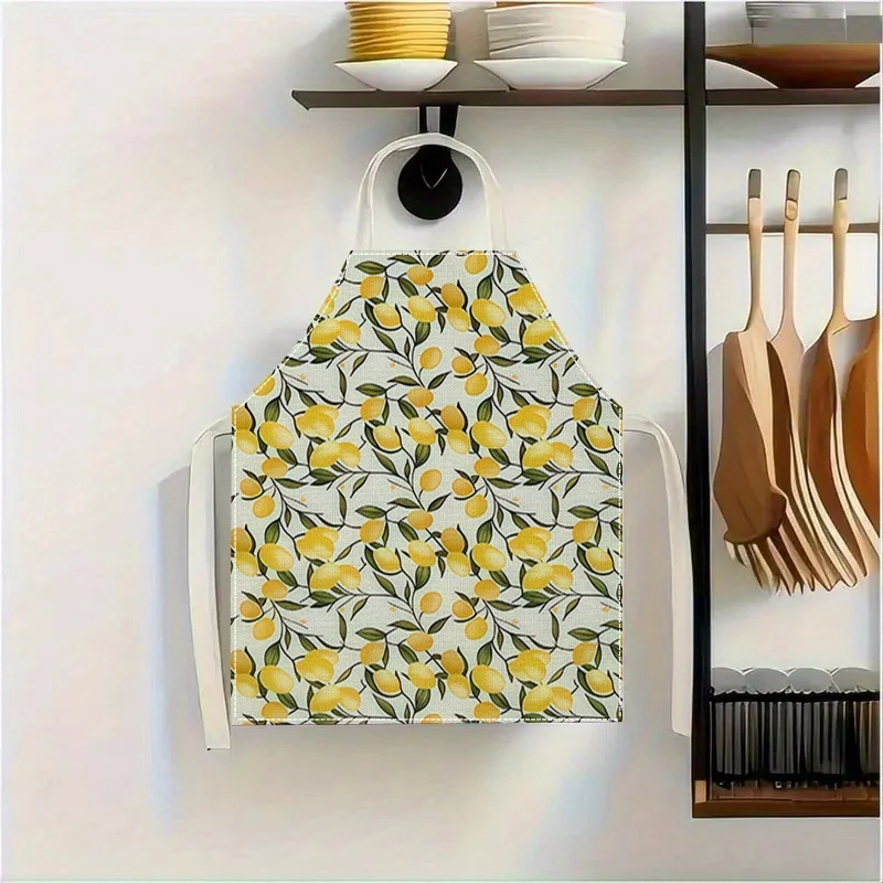 1pc Lemon Apron Fruit Pattern Kitchen Cooking Baking Painting Art Craft Gift For Her Mom Wife Sister Friend Housewarming Party