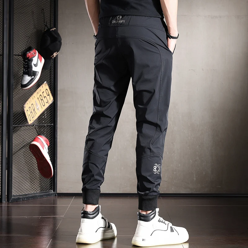 

Летние повседневные брюки из ледяного шелка для мужчин, ультратонкие, быстросохнущие, спортивные, легкие, модные, молодежные