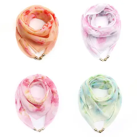 여성 쉬폰 스퀘어 스카프 자석 버클 인쇄 인스턴트 Hijab 패션 Neckerchief 머리띠 목걸이 액세서리