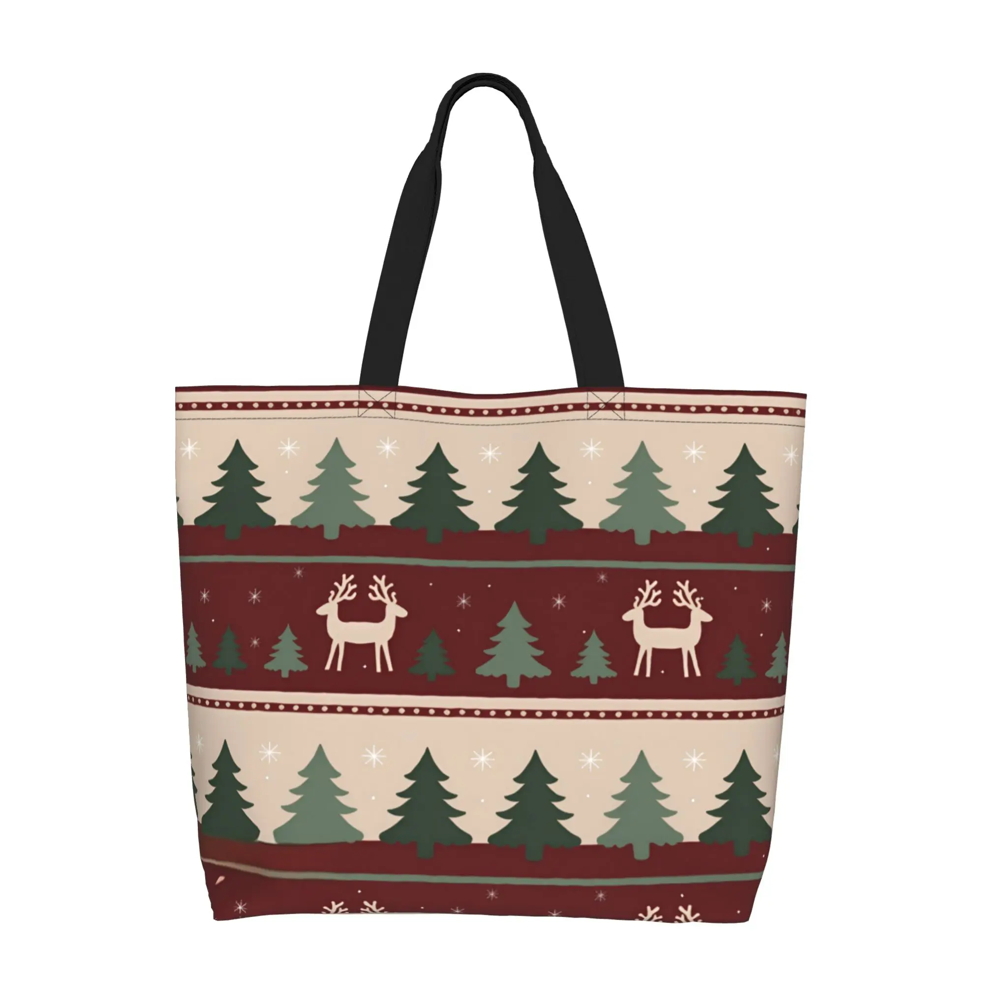 Christmas Reindeer Tote Bag for Women - Large Capacity Shopper with Holiday Print