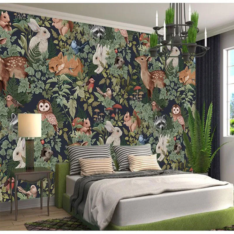 Customized wallpaper Tropical rainforest pastoral fairy tale decorative wallpaper Forest forest animals and plants 3d wallpaper