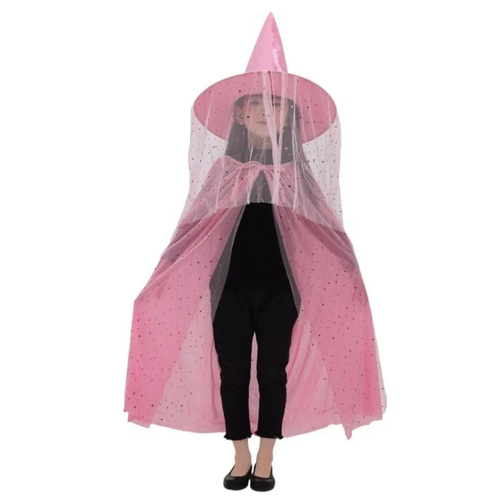 

Sweet Double Layer Halloween Cloak with Hat Star Mesh Halloween Children Costume Cosplay Robe Cape Hat Set Children