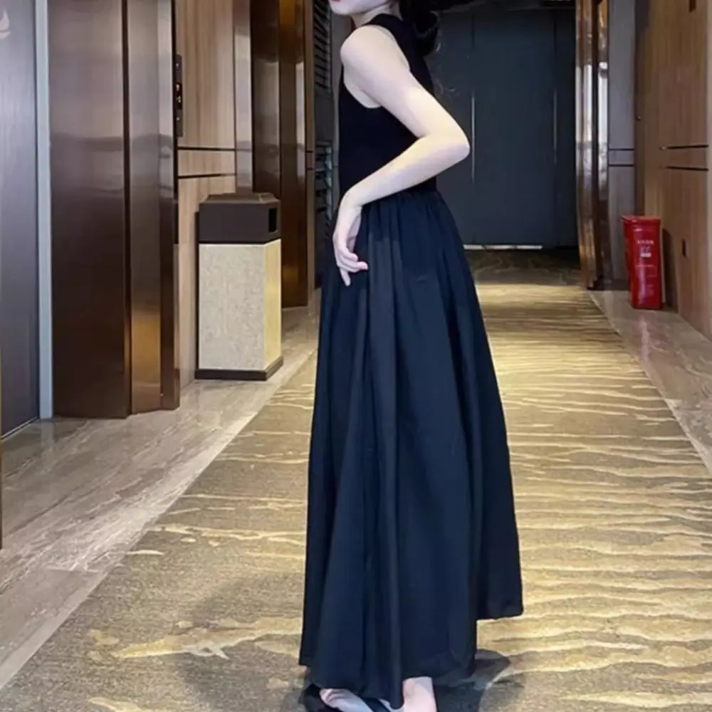 فستان الأميرة الأنيق بدون أكمام للفتيات، فستان فضفاض أنيق لحفلات المراهقين، فستان أسود جميل للأطفال لأعياد الميلاد