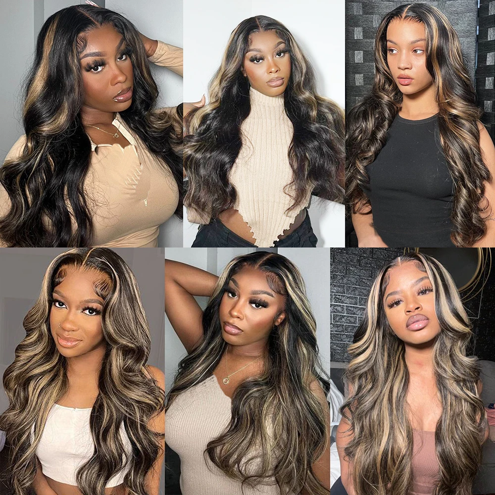 Fb/27 تسليط الضوء على الدانتيل شعر مستعار أمامي شعر الإنسان 13x4 Hd الدانتيل الباروكات الأمامية الجسم Wave180% أومبير غلويليس الباروكات قبل قطعها للنساء #6