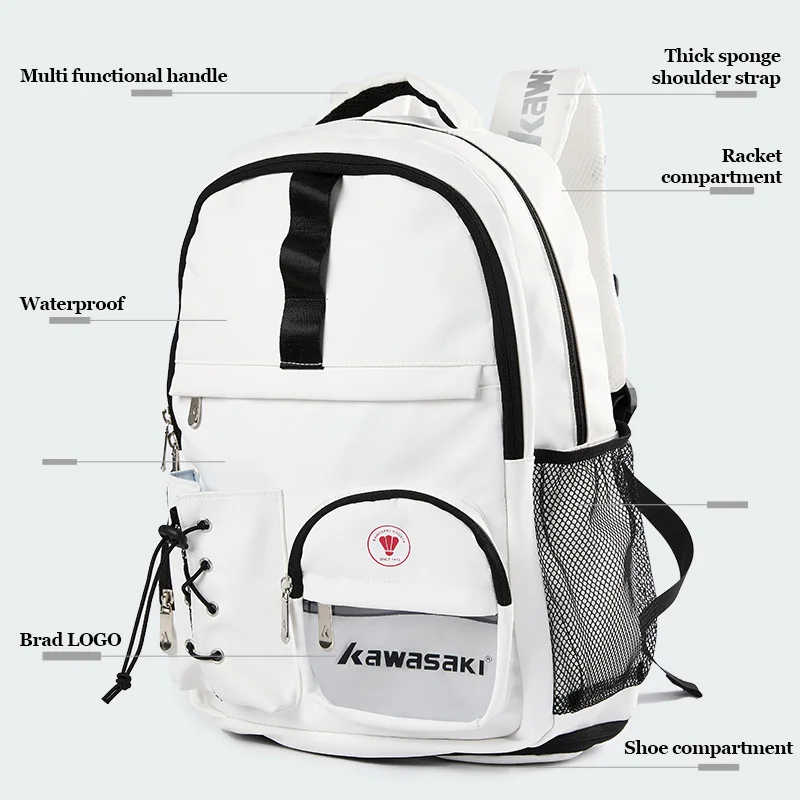 Kawasaki 2025 Brand New Tennis Bag Backpack Fashionable Lightweight Badminton Bag with Independent Shoe Compartmen K2G00-C8245