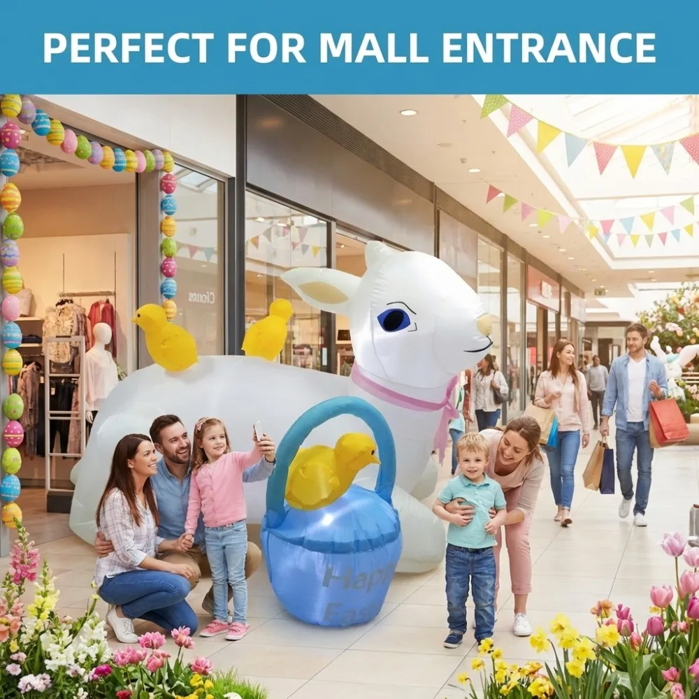 1.8M Inflatable Easter Bunny Chick Decoration with LED Lights Outdoor Yard Garden Holiday Party Inflatable Figurine