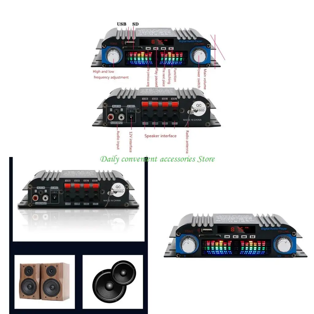 

Многоисточниковый усилитель мощности 97QB, 60 Вт x 4, беспроводной Bluetooth-совместимый FM USB TF Playba