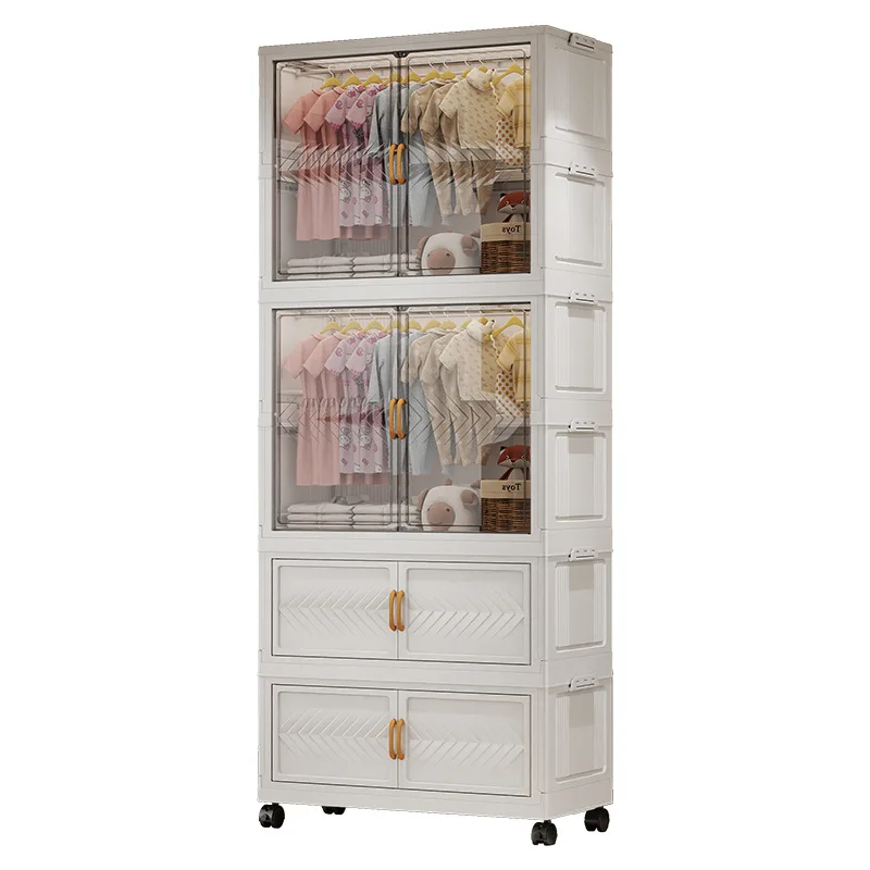 Simple wardrobe household snacks clothes plastic storage locker children baby wardrobe installation-free finishing cabinet