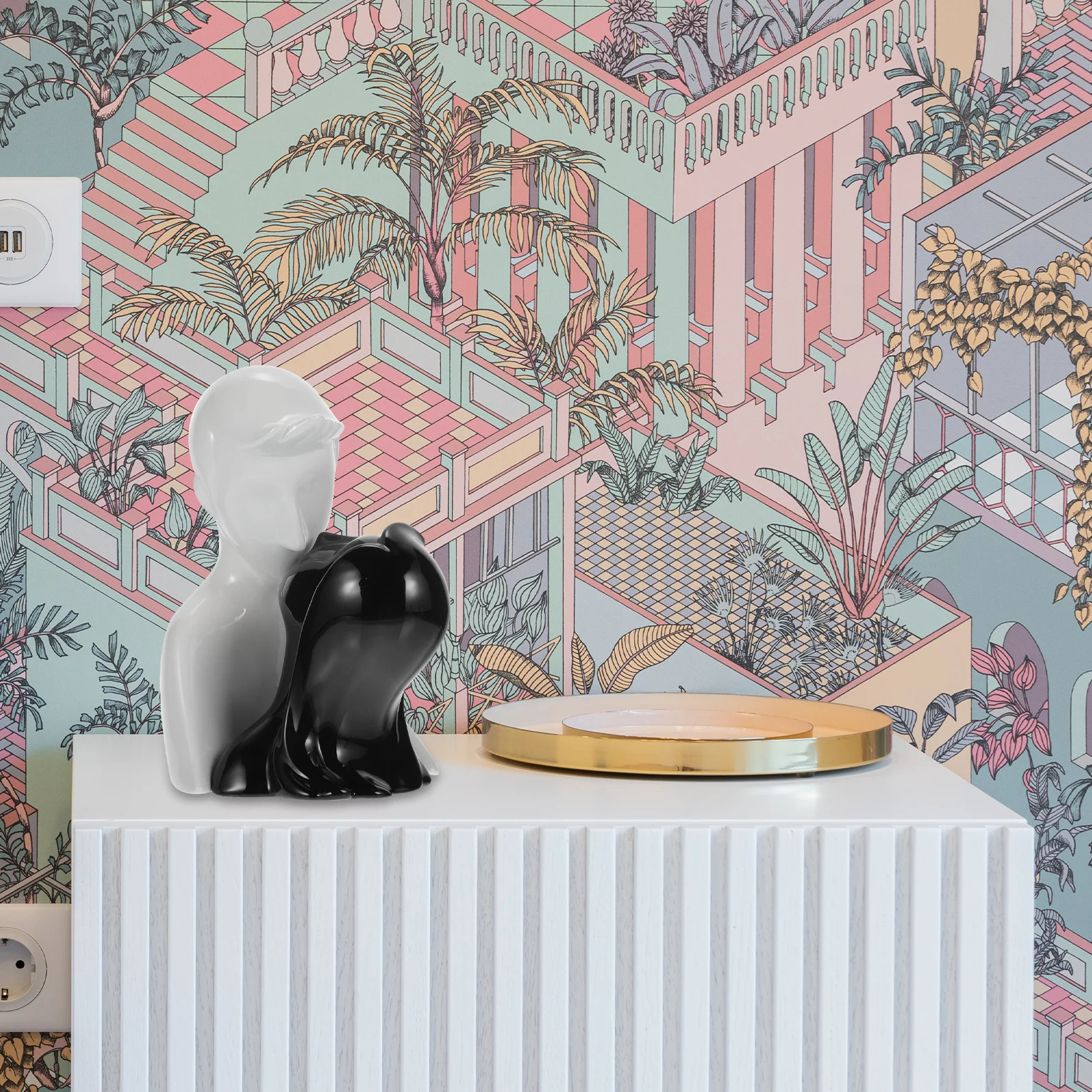 

Ceramic Couple Statue Creative Porcelain Figurines Wedding Decor Lovers Abstract Sculpture