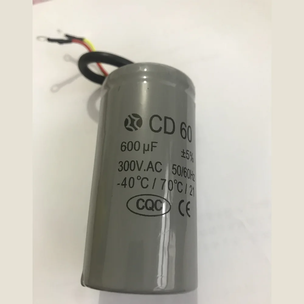 CD60 600uF 300V AC Starting Capacitor For Heavy Duty Electric Motor Air Compressor Red Yellow Two Wires