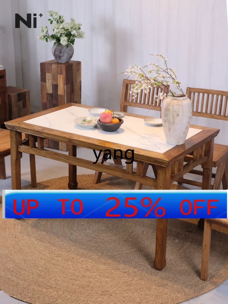 

LMM solid wood rock slab dining table and chair combination home bed and breakfast restaurant rectangular Chinese dining table
