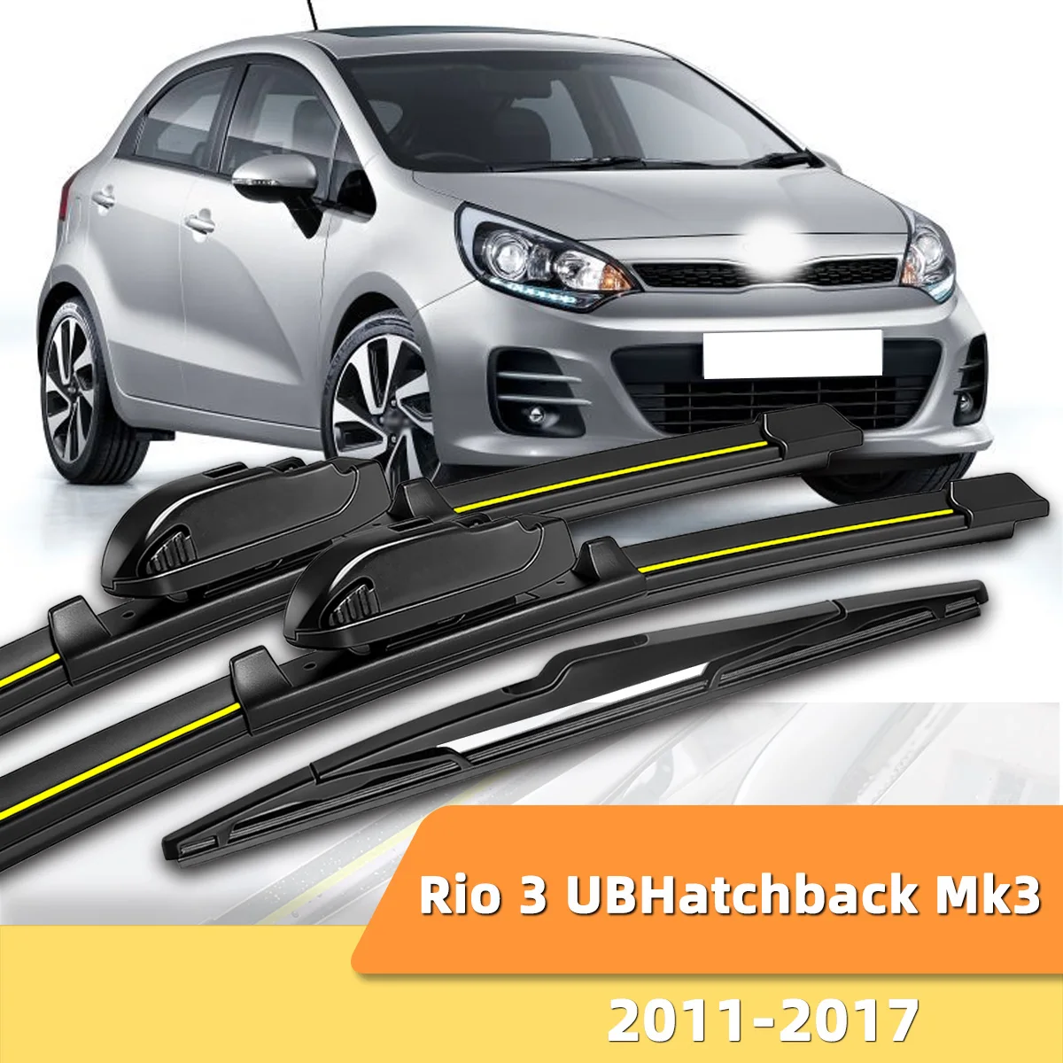 Geeignet für KIA Rio 3 UBHatchback Mk3 2011–2017. Vordere und hintere Scheibenwischer. Langlebiges Zubehör für Autoscheiben 2015.